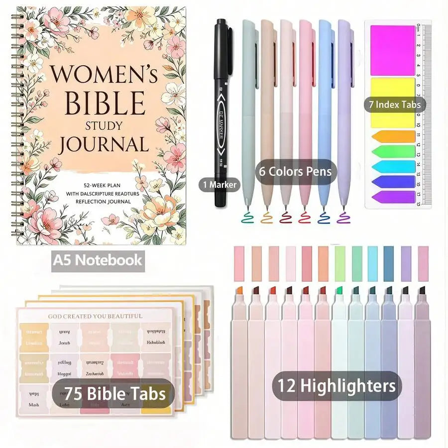 Bible Study Set with Spiral Notebook, Pen and Tabs