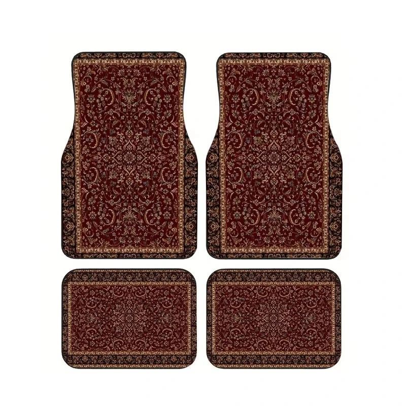 Red Bohemian Paisley Car Floor Mats, 4-Piece Universal Anti-Slip Auto Carpet Set
