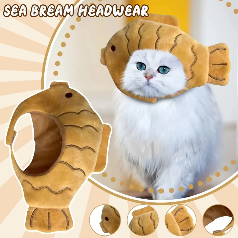 Cartoon Cat Hat Cute Fish Shape Pet Cat Costume Breathable Headdress Hat For Cat Pet Cat Headgear Pet Plush Fun Hat Toy For Cat