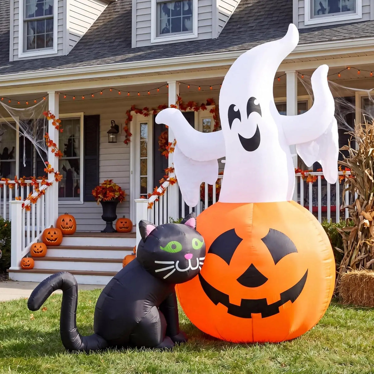 Halloween 5 ft Inflatable Ghost on Pumpkin with LED Lights