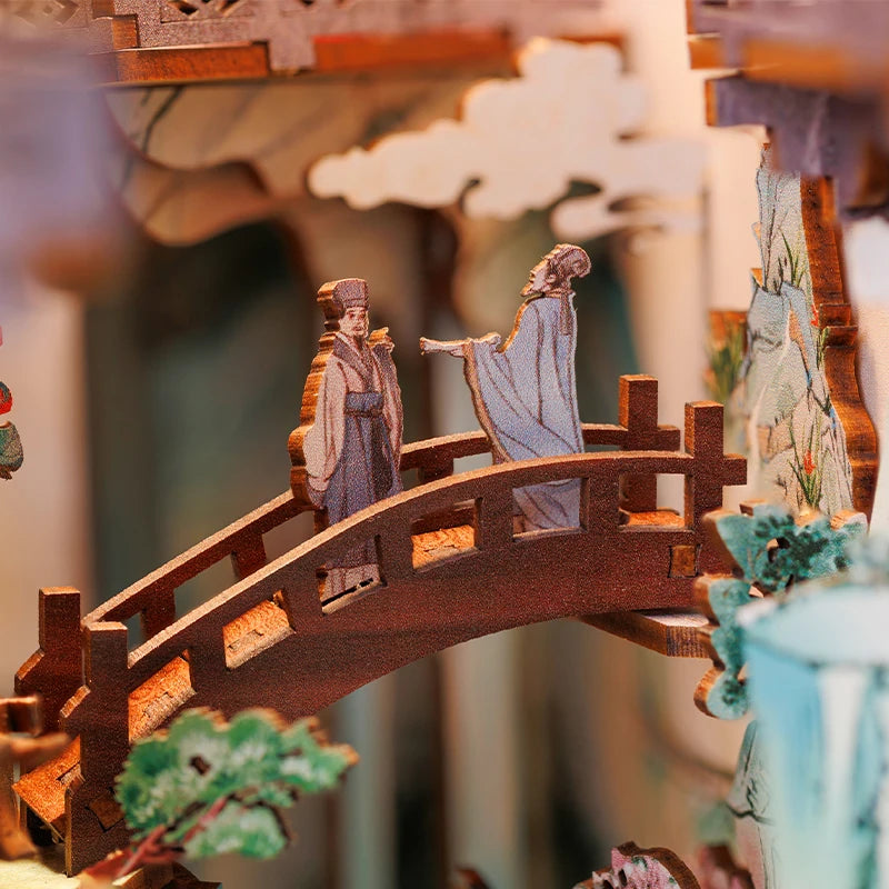 CUTEBEE Antiquity Book Nook Chinese Style Doll House Kit with Touch Light Dust Cover Bookshelf Insert Toy Su Dongpo's Life