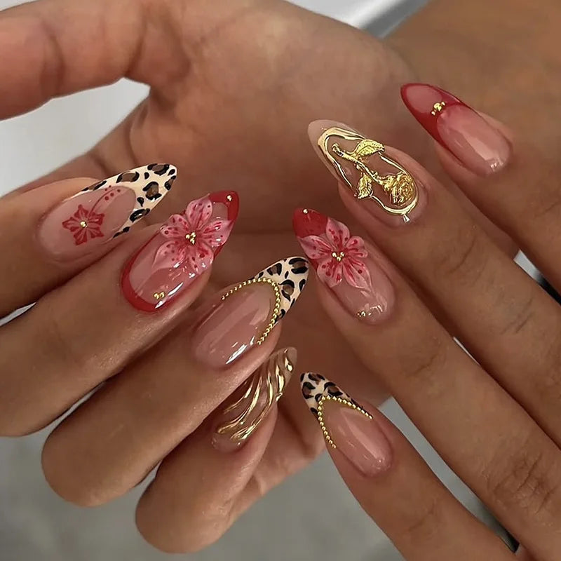 24Pcs Almond Press On Nails, Full Coverage False Nails (Random Style)