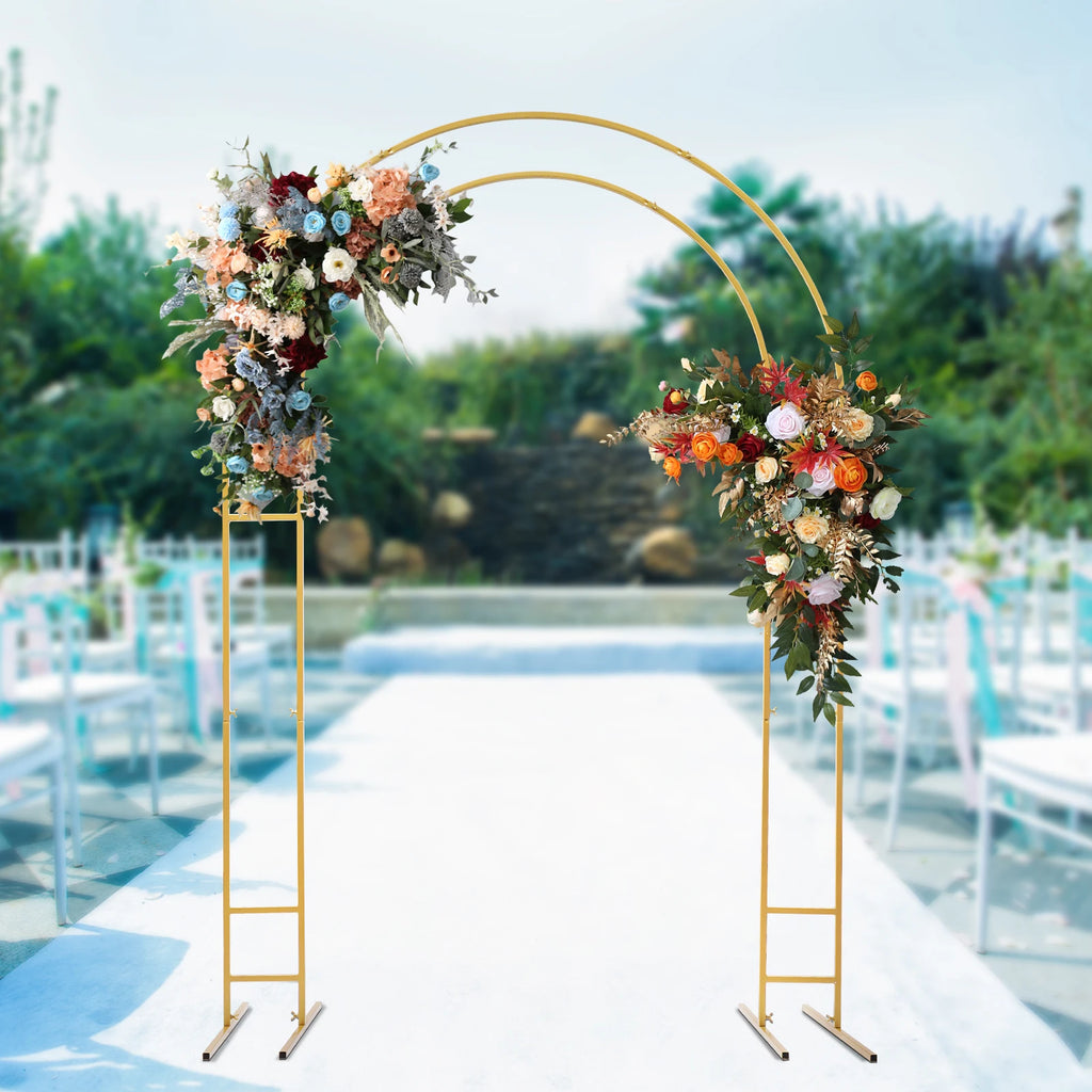 Gold Round Arch Backdrop Stand 2.2m Large Wedding Party Decor with Double Tube for Flowers Balloons Heavy Duty Steel Frame