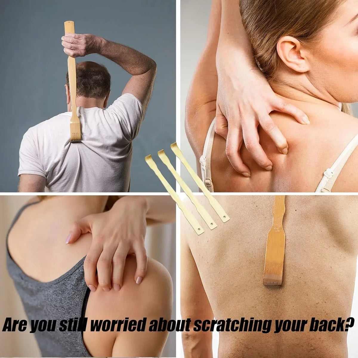 3-Pack Bamboo Back Scratcher Set - 18.3-Inch Long Handle, Natural Massage Tool, Unique Gift for Him and Her