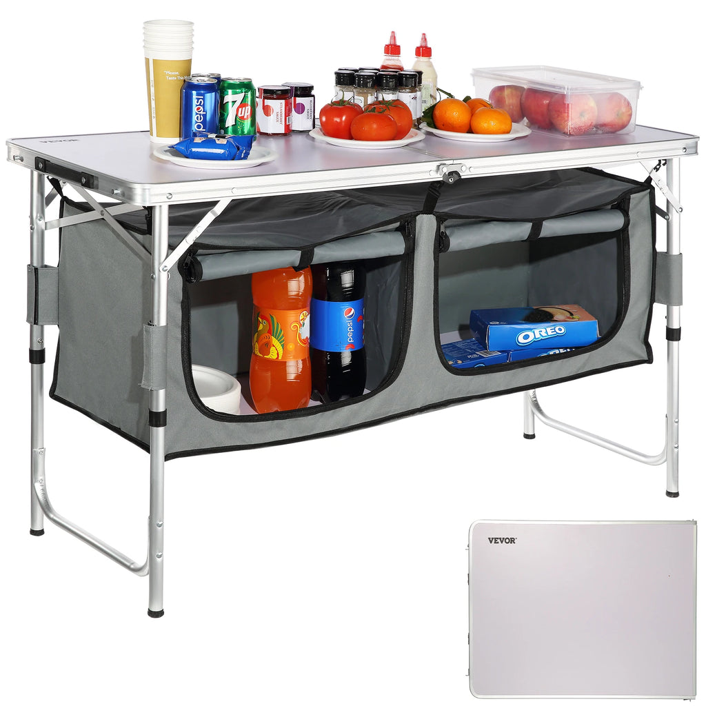 Folding Camping Kitchen Table, Quick Set-Up Outdoor Table for Picnics and BBQ