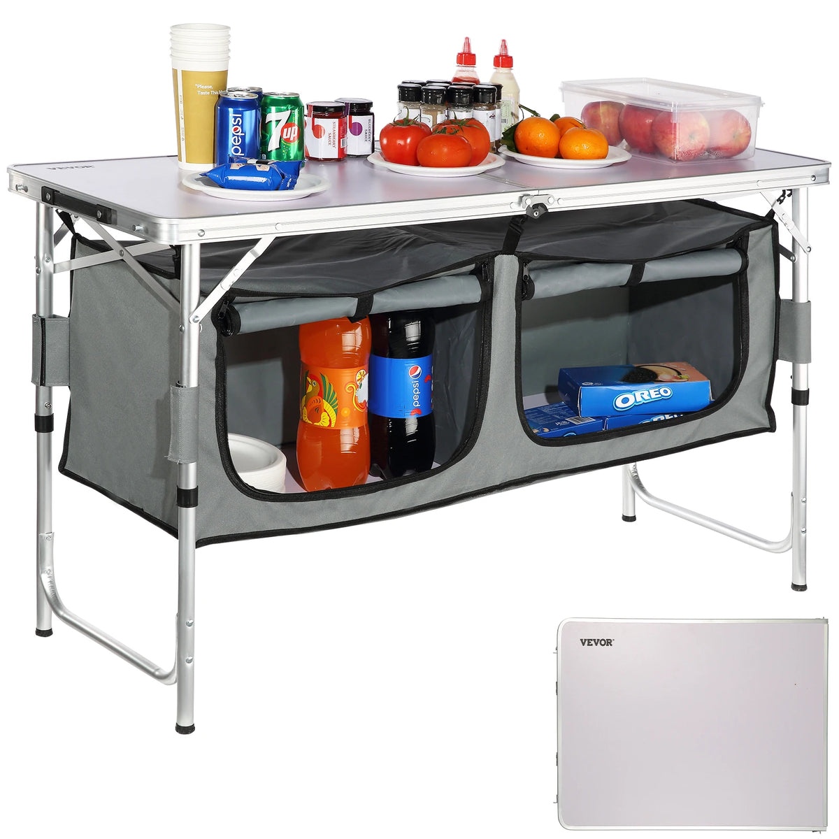 Folding Camping Kitchen Table, Quick Set-Up Outdoor Table for Picnics and BBQ