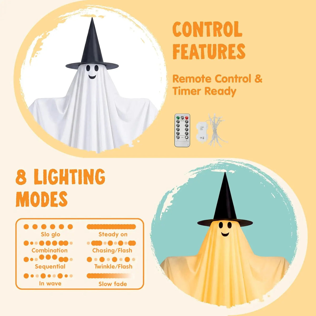 Halloween Standing Ghost Pair with Warm LED Lights, 2 Pcs