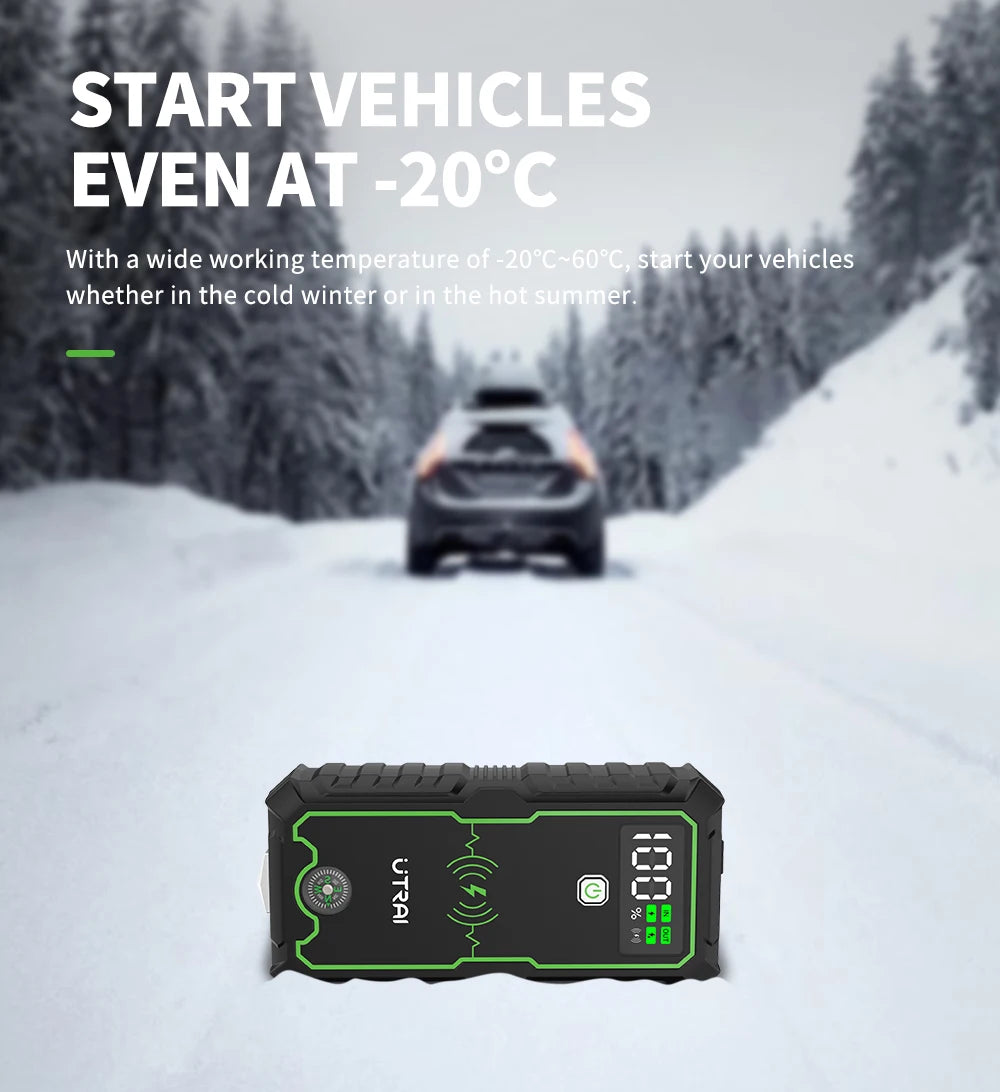 UTRAI Car Jump Starter 4000A Car Battery Starters 16000mAh Portable Power Bank 10W Wireless Charging Propulsion Booster For Car
