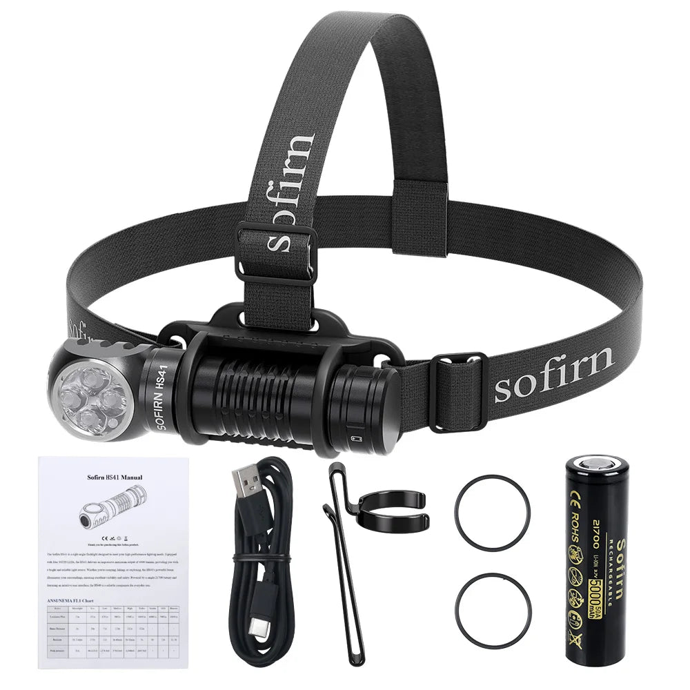 Sofirn HS41 4000 Lumen Rechargeable Headlamp, USB-C 21700 LED with Magnetic Tail