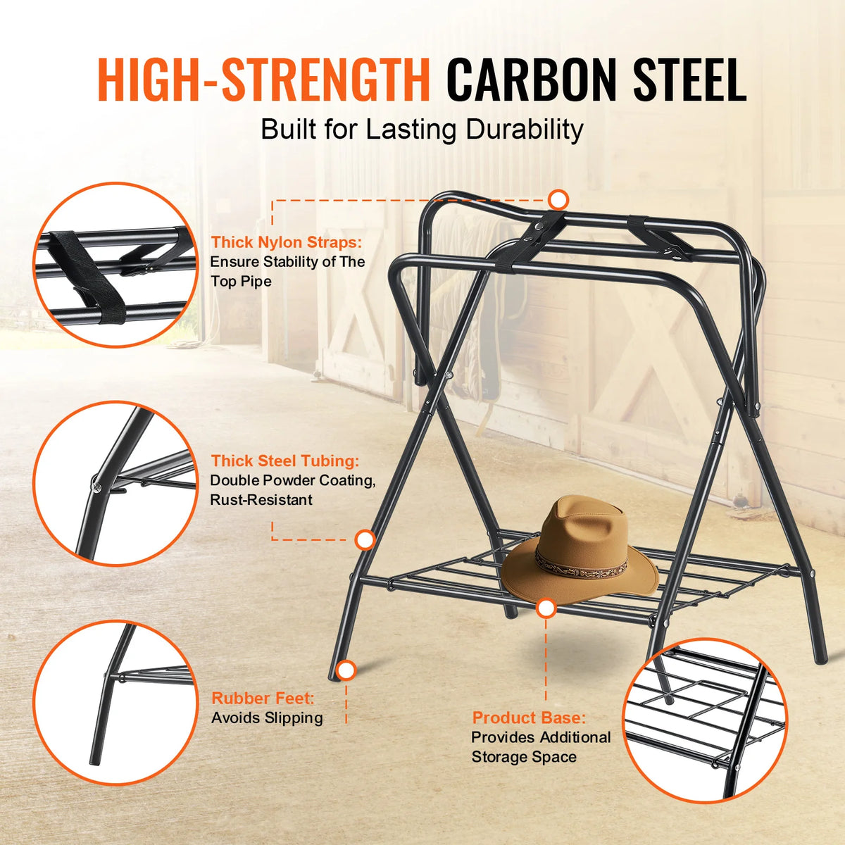 SucceBuy Folding Saddle Rack 28 x 19 x 37.5 in Freestanding Horse Saddle Stand Steel Saddle Rack for English & Western Saddles