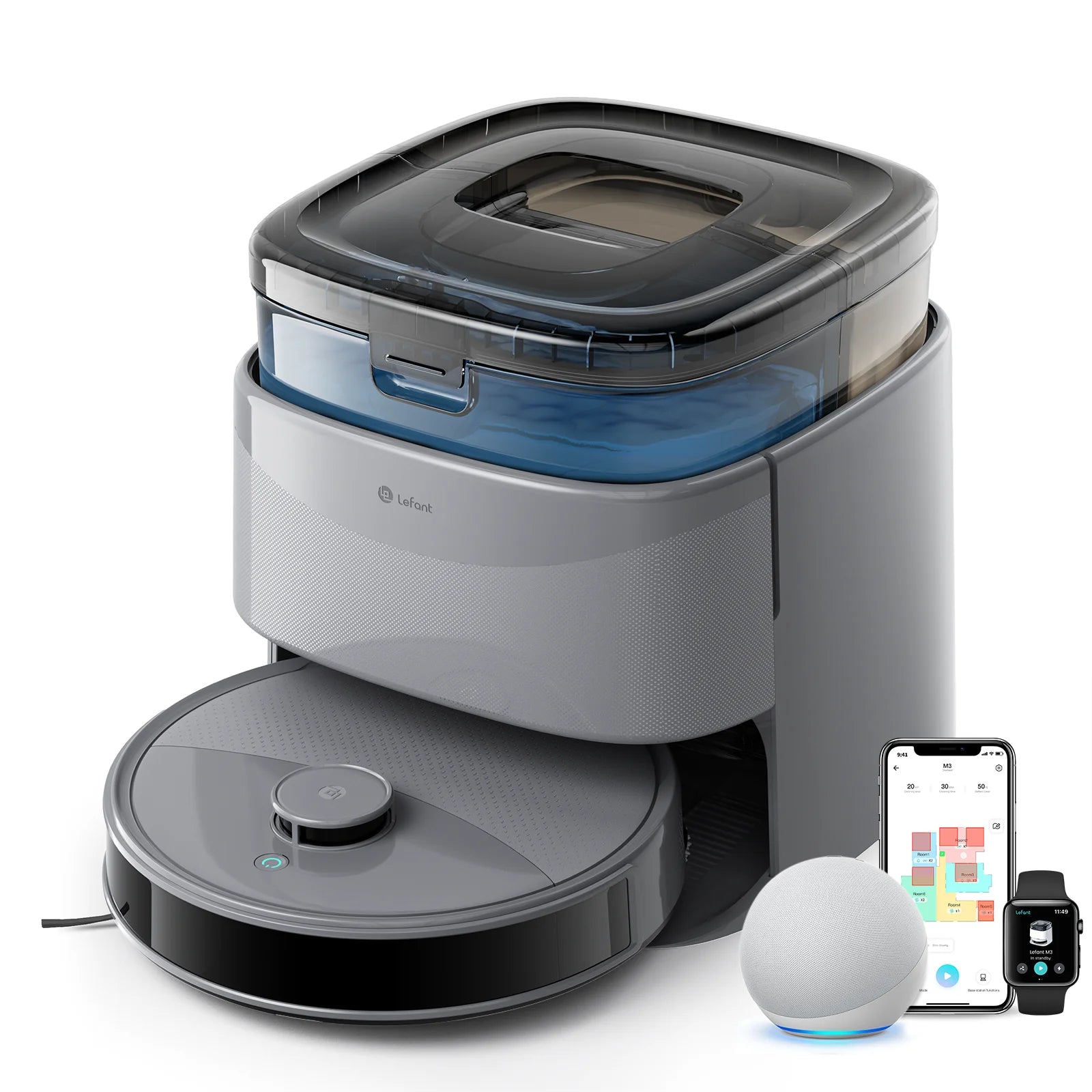 Lefant M3 Max Robot Vacuum, Robot Vacuum and Mop, 20000Pa Suction, Anti-Tangle Brushes, Dual Spinning Mop, Auto Mop Washing