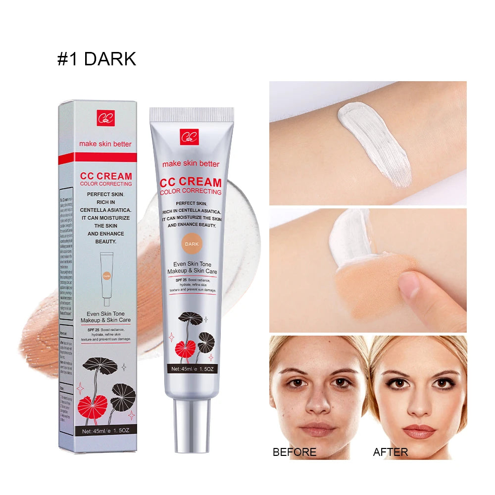 Color Correcting CC Cream, 45ml, Natural Coverage Concealer and Liquid Foundation with Centella Asiatica