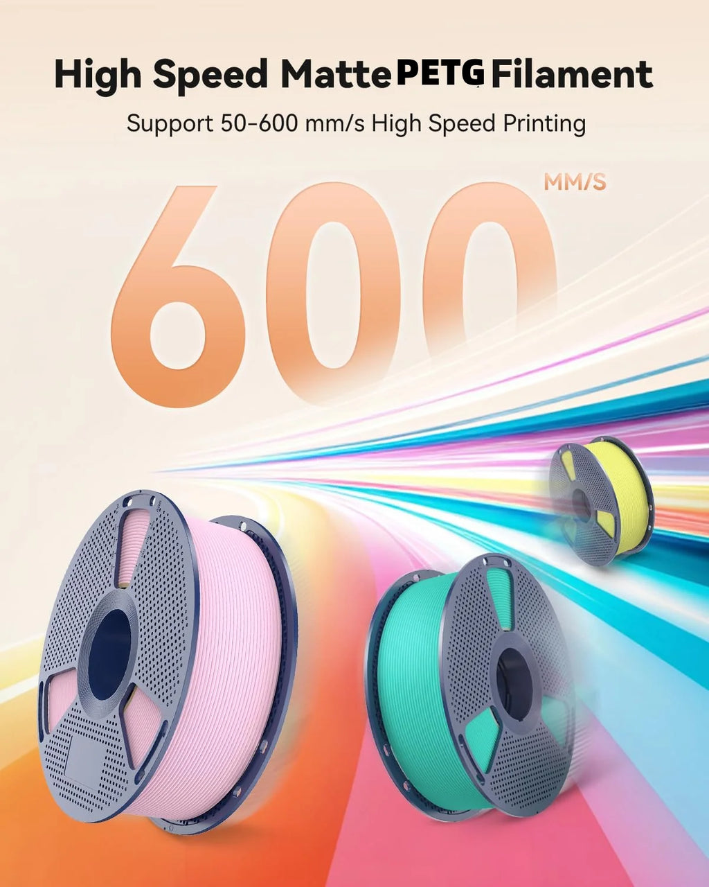 JAYO 4 Rolls High Speed Matte PETG 3D Printer Filament High Flow Speedy 50-600mm/s Matte Effect PETG 3D Printing Mateials for 3D Printer & Pen