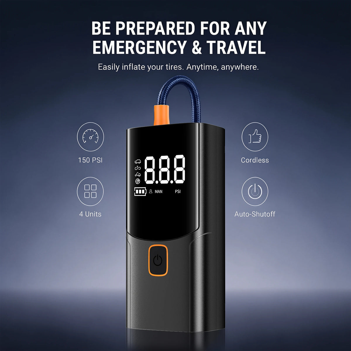 Portable Air Compressor Car Tire Inflator, Electric Tire Pump with LED Light, Digital Pressure Display, Auto Shut Off, Suitable for Car, Motorcycle, Bike, Ball, Emergency Tire Inflation