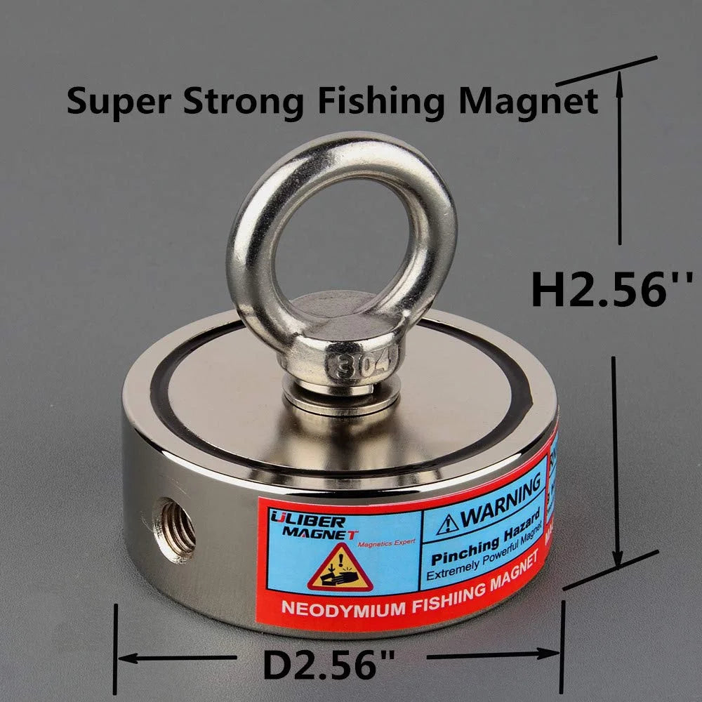 Double-Sided Magnet Fishing Kit 300-500kg, Neodymium Magnet with Rope, Gloves and Grappling Hook
