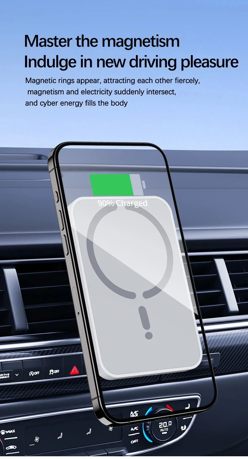 30W Magnetic Wireless Car Charger Vent Mount