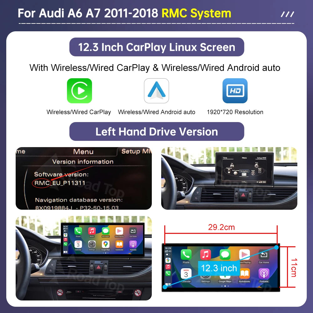 Road Top 12.3" Wireless CarPlay & Android Auto Car Screen