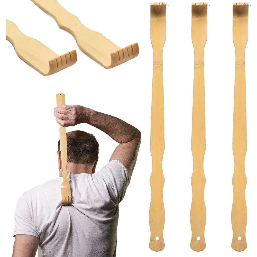 3-Pack Bamboo Back Scratcher Set - 18.3-Inch Long Handle, Natural Massage Tool, Unique Gift for Him and Her