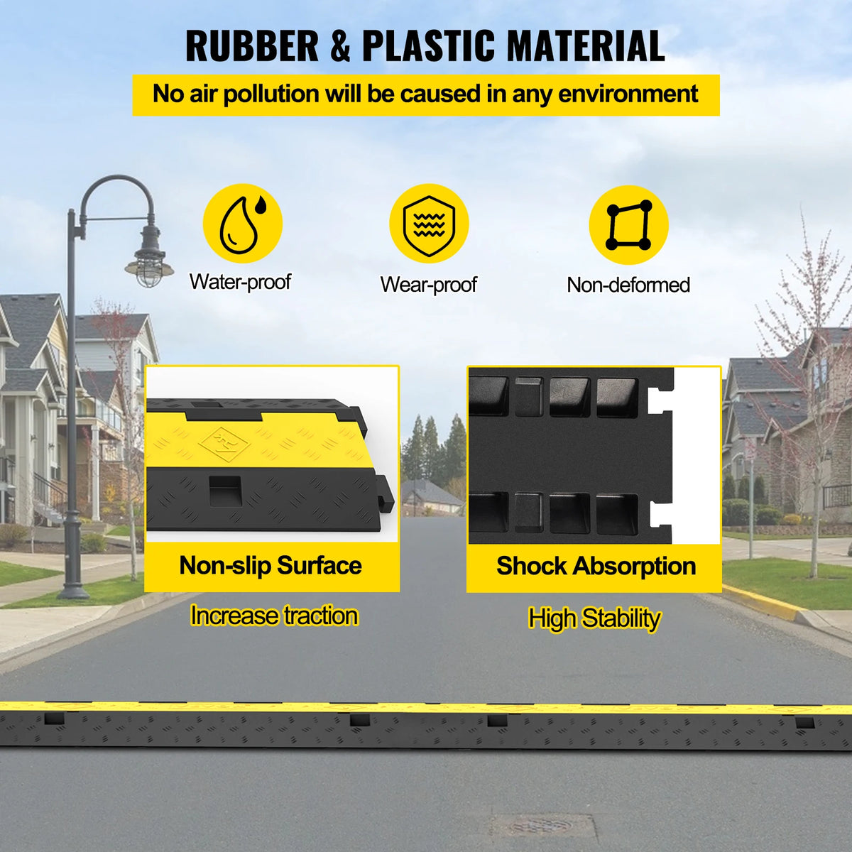 Heavy-Duty 2-Channel Cable Protector Ramp, 11000lb Rubber Cord Cover and Speed Bump