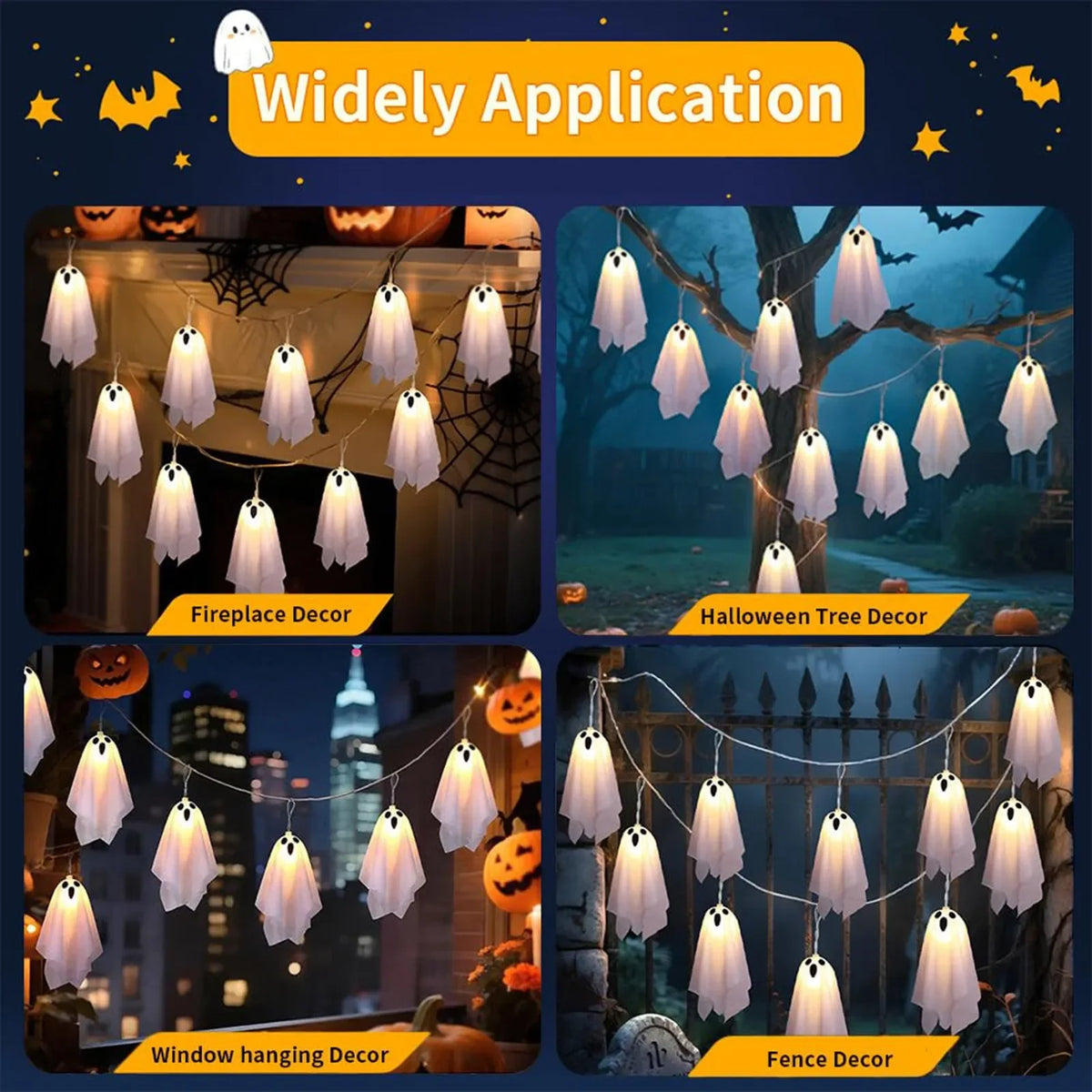Halloween Ghost String Lights, 8 Modes Waterproof LED Garland
