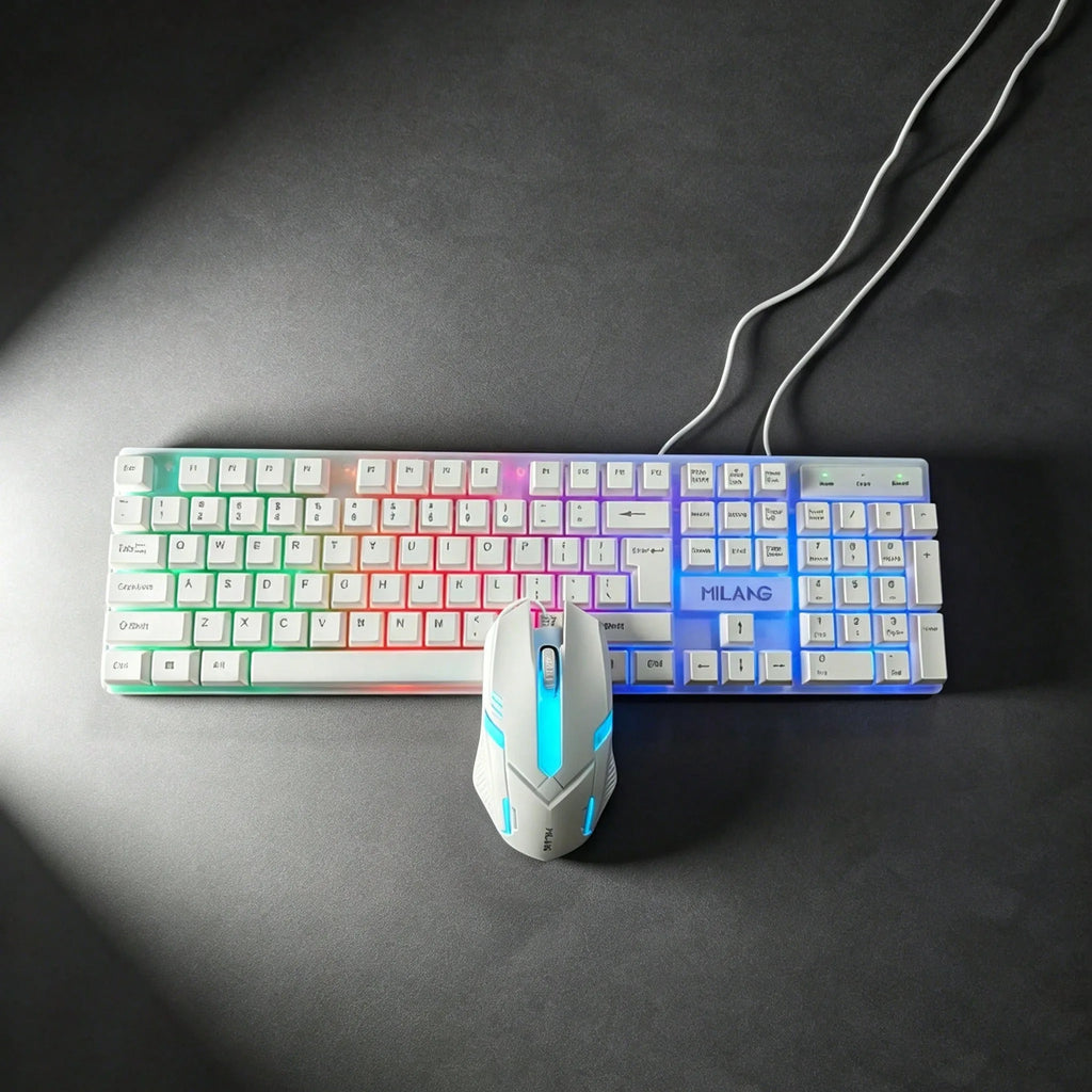 1pcsRGB Backlit Gaming Keyboard and Mouse Set, Wired 104-Key Mechanical-Feel Keyboard with LED Lighting, Ergonomic High-Precision Gaming Mouse