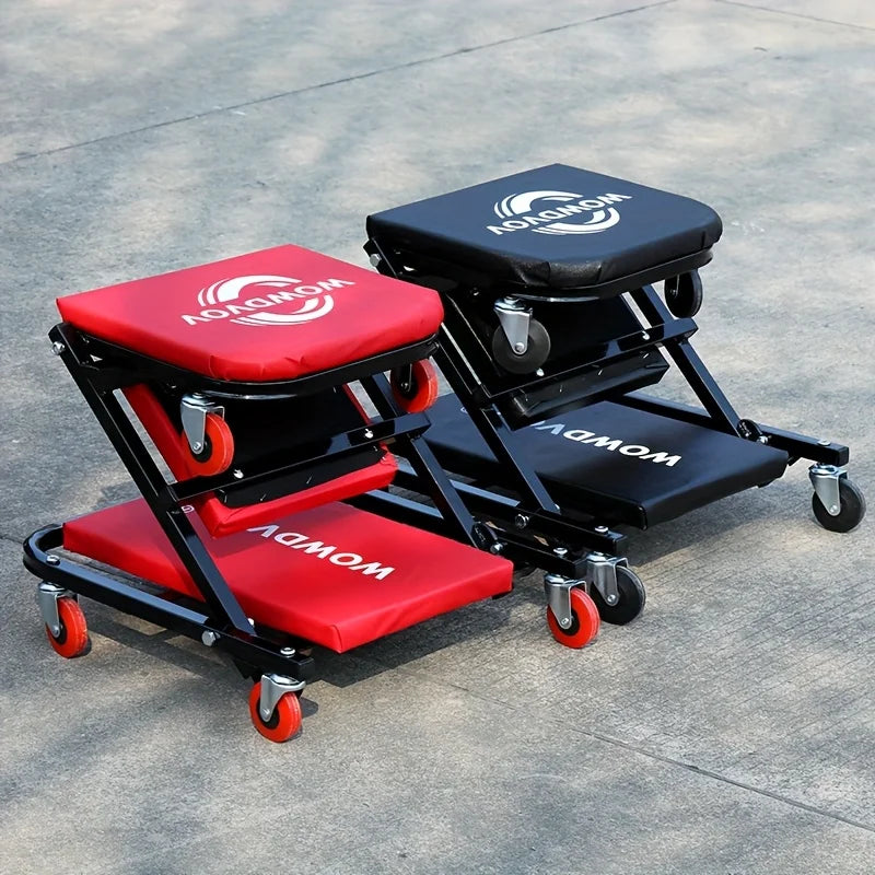 2-in-1 Mechanic Creeper Seat with Wheels – Heavy Duty Folding Rolling Stool for Garage – 330lbs Capacity Adjustable Repair Crawler with Thick Cushion & 360° Swivel Casters for Auto Shop