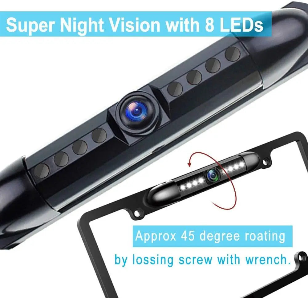 New Universal License Plate Metal Frame Rear View Backup Camera CMOS HD 8 LED Night Vision 170° Waterproof Car Reverse Camera