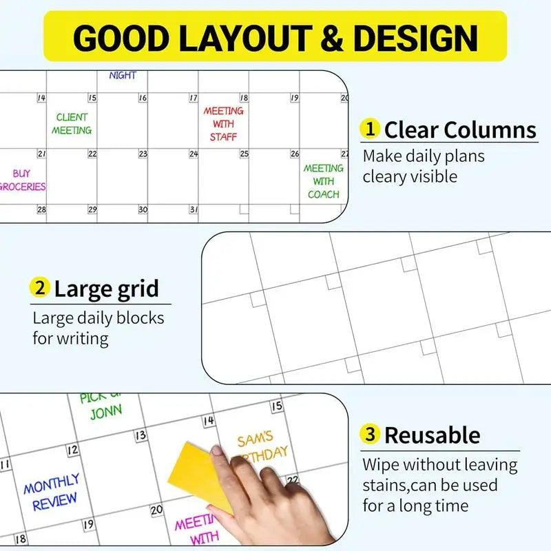 Erasable Large Wall Planner Calendar Erasable Yearly Planner Calendar Reusable Blank Whiteboard Yearly Calendar For Holidays