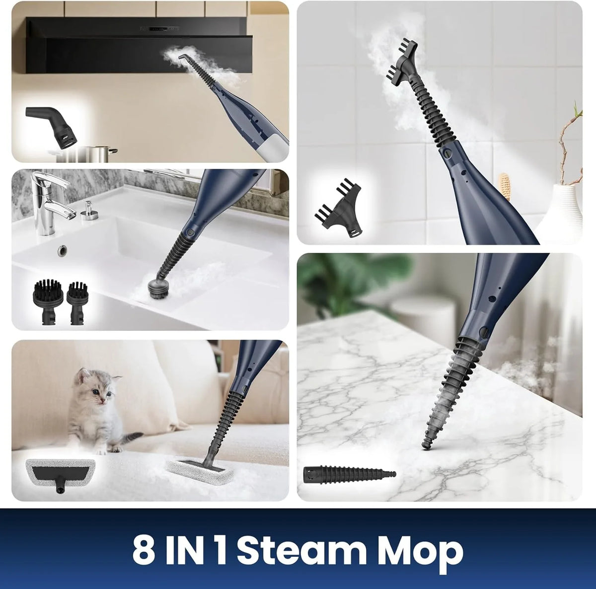 VM6 Steam Mop Cleaner with Rotating Mop Pads 1300W Powerful Floor Steamer 10 in 1 Lightweight Spin Mop High Temperature with Steam Blaster Technology