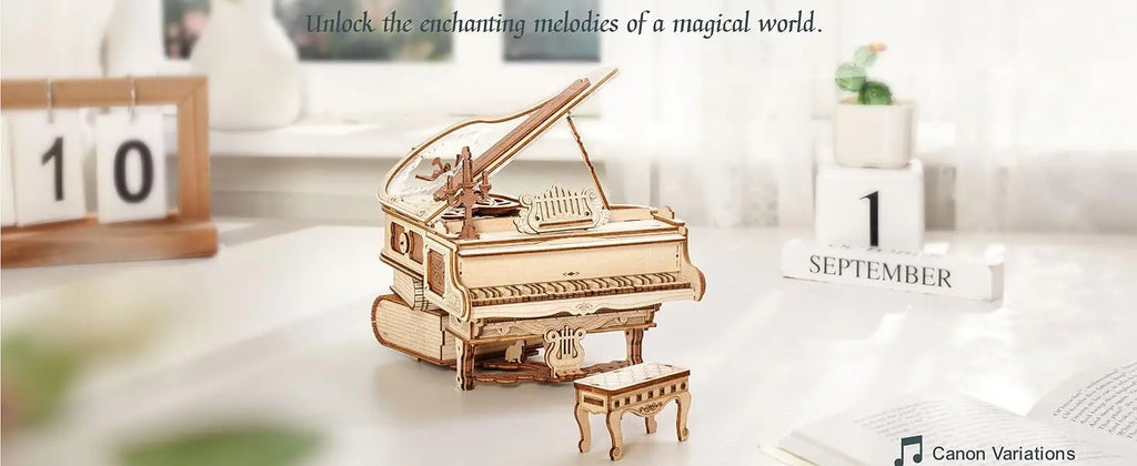 ROKR Magic Piano - 3D Wooden Puzzle, 233-piece Mechanical Music Box, Automatically Playable, DIY Model, Adult Home Decor Gift
