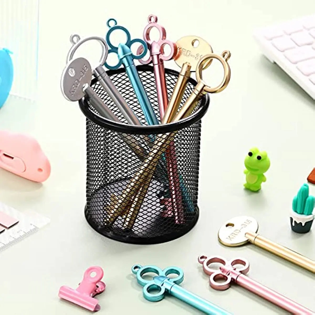 60 Pcs Retro Key Shape Bulk Vintage Key Pens Gel Ink Pens Cute Novelty Fine Point  Black Ink Writing Tools Office Accessories