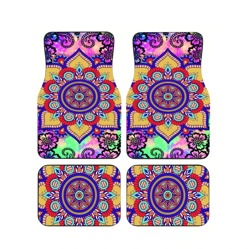 Red Bohemian Paisley Car Floor Mats, 4-Piece Universal Anti-Slip Auto Carpet Set
