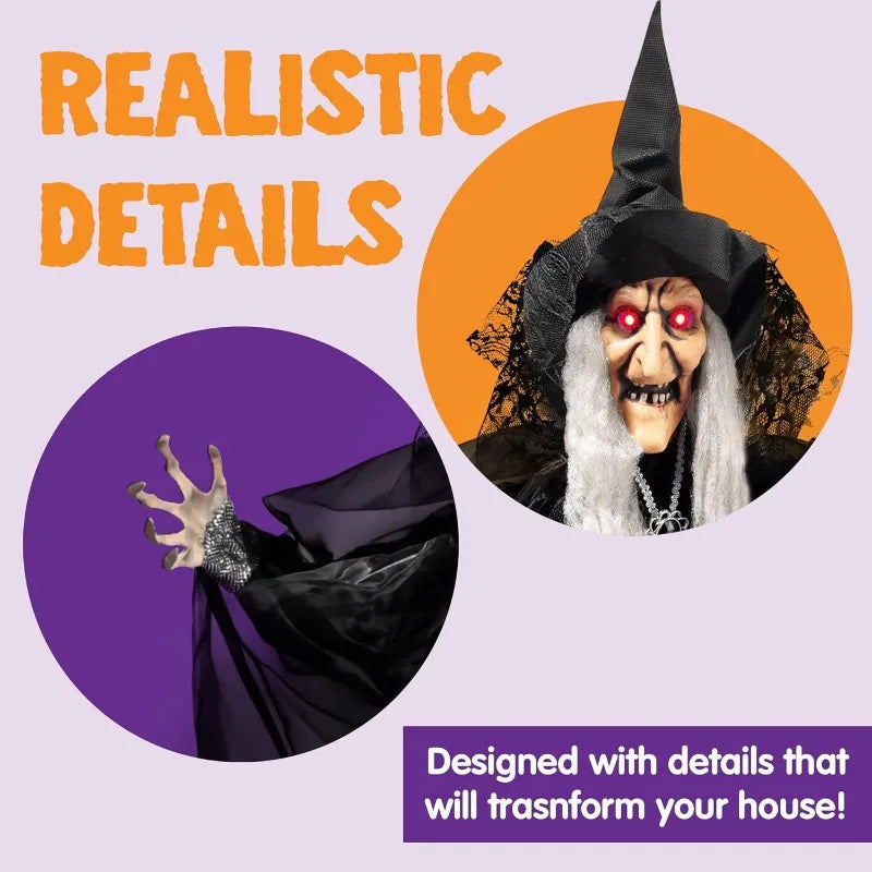 Halloween 47 in Animated Hanging Witch, Sound Activated with LED Lights