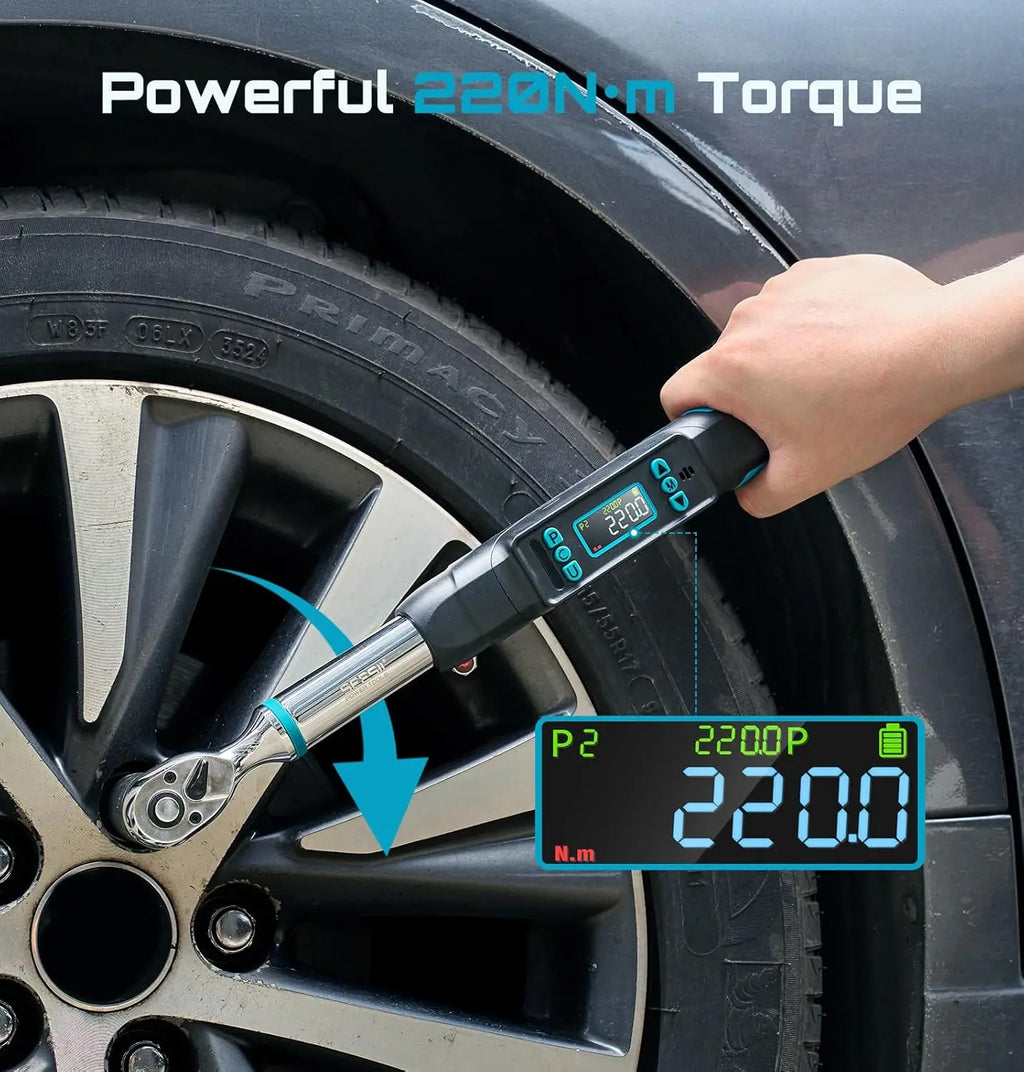 SEESII D2 Lite Pro 3/8" Digital Torque Wrench 220Nm LCD Display Real-Time & Peak Modes Preset & Data Storage Dual Alarm for Bicycle Car