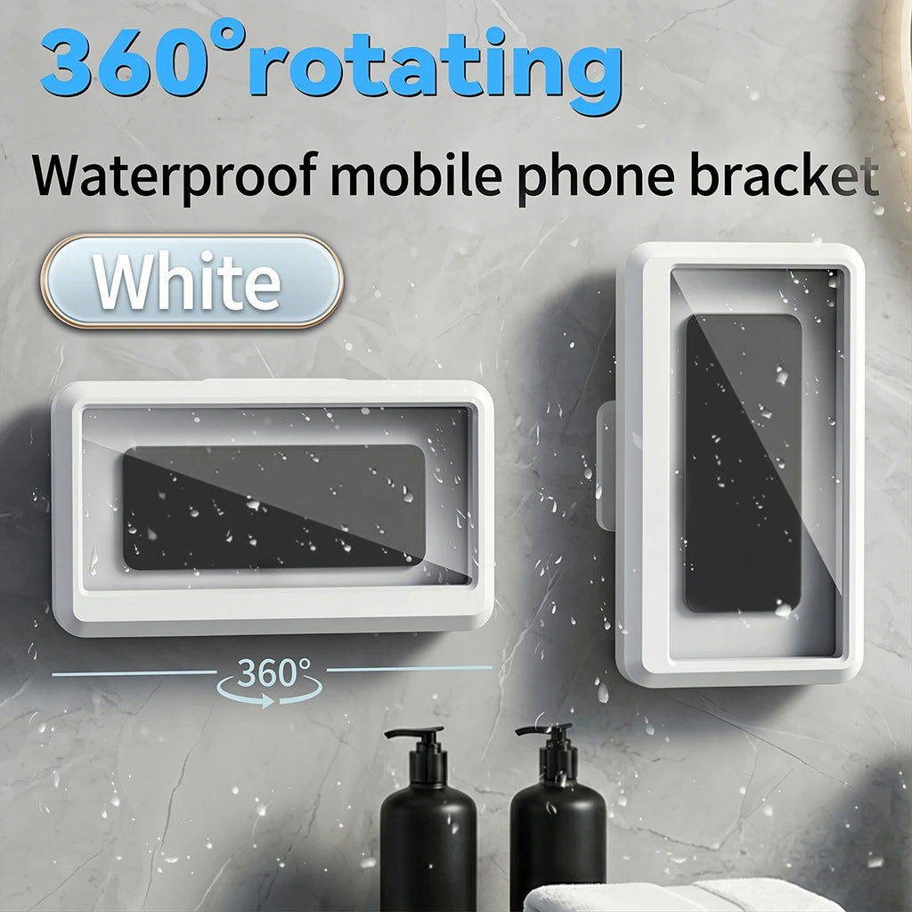 360-Degree Rotating Waterproof Shower Phone Holder, Anti-Fog Touchscreen Wall Mount Case