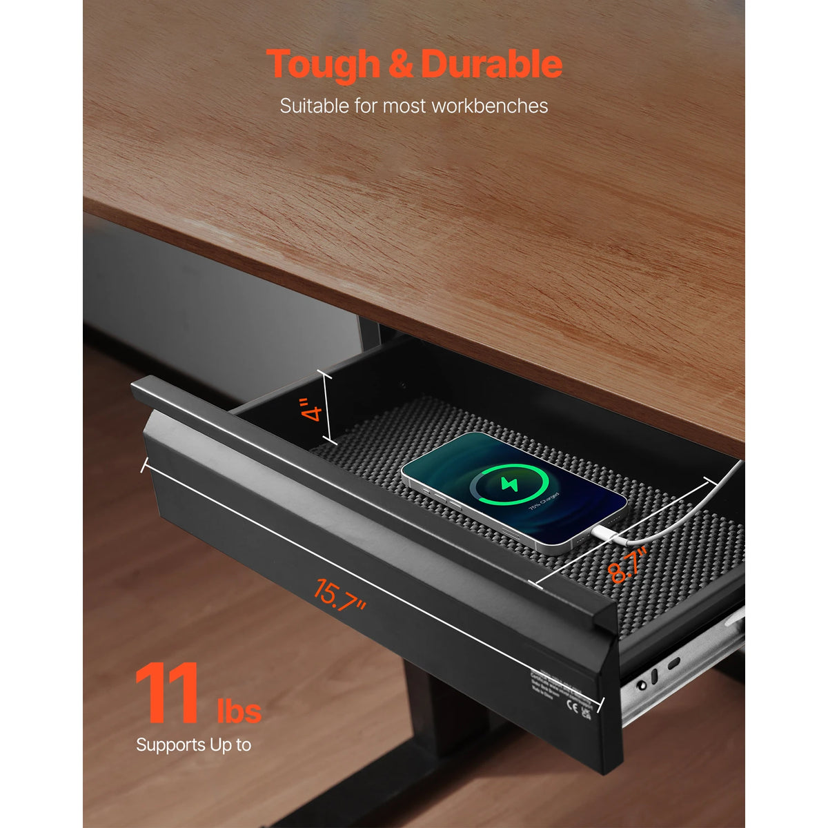 SucceBuy 16/26/30in Storage Under Desk Drawer Organizer Slide Out Undertable Storage Box for Office Home Sit Stand Workstation