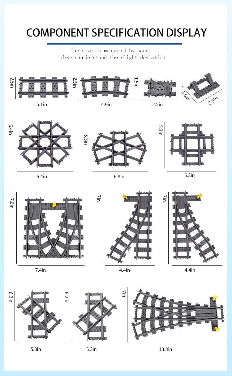 MOC 110pcs 25 Styles City Train Tracks Set Single Slip Switch Crossings Rails Bricks Building Blocks Technical Toys for kids