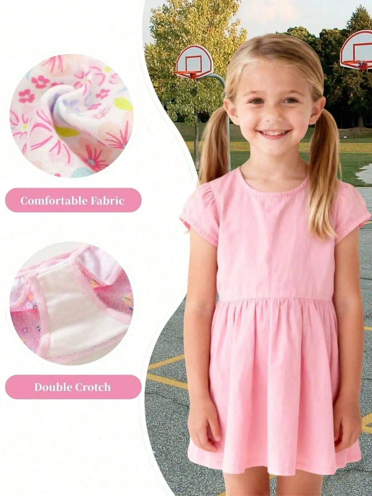 24-Pack Girls' Cotton Underwear, Cute Pink Heart and Floral Print Briefs