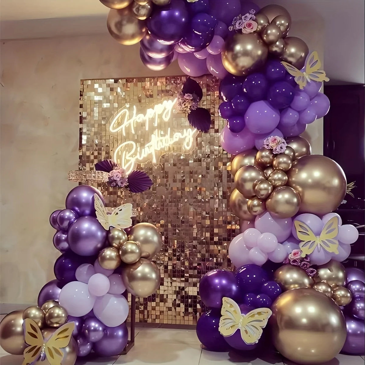 Purple and Gold Balloon Garland Arch Kit, 140 Pieces