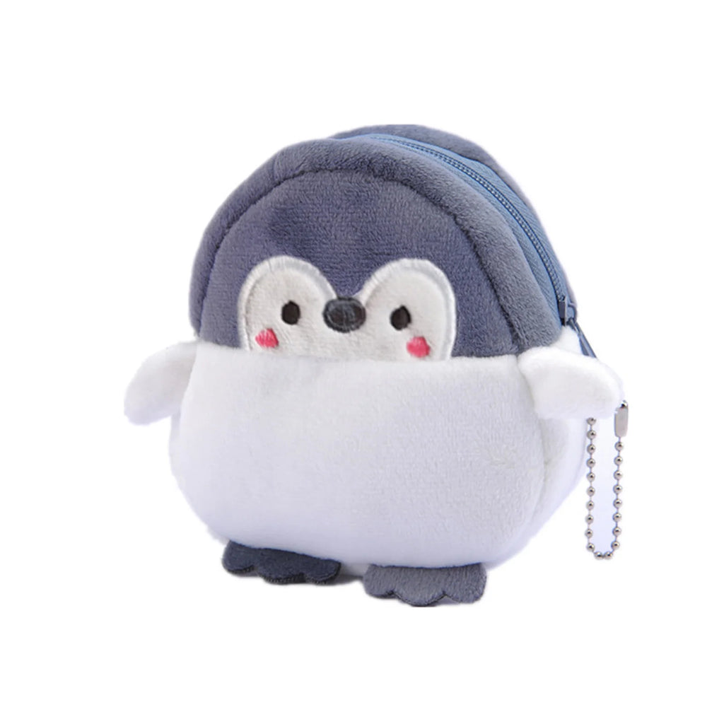 Women's Coin Purse Mini Pouch Cute Plush Little Penguin Zipper Change Purse for Keychain Lipsticks Money