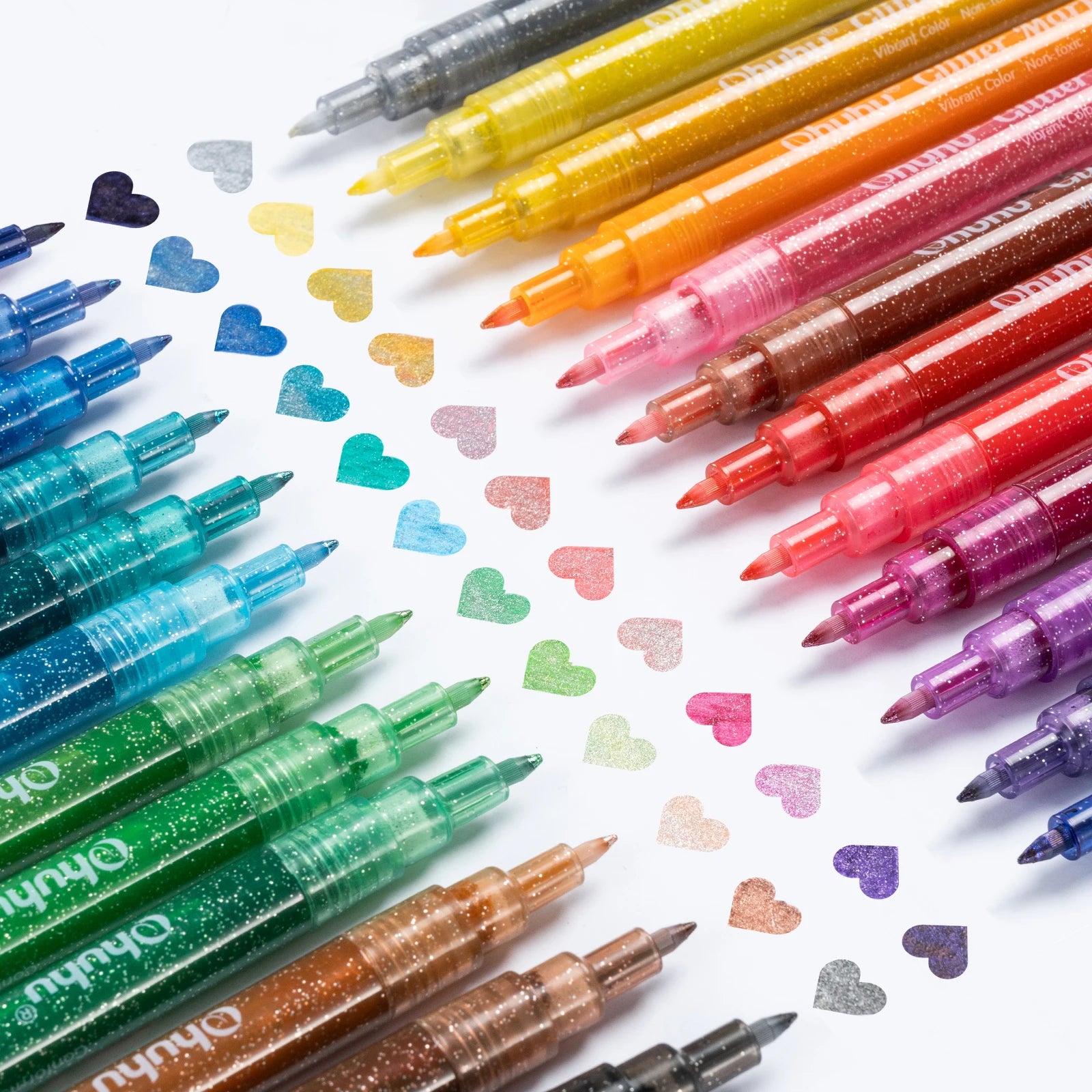 Ohuhu Glitter Metallic Marker Pens Glitter Colors Markers Fine Point Tip Water-based Metallic Shimmer Markers for DIY Drawing