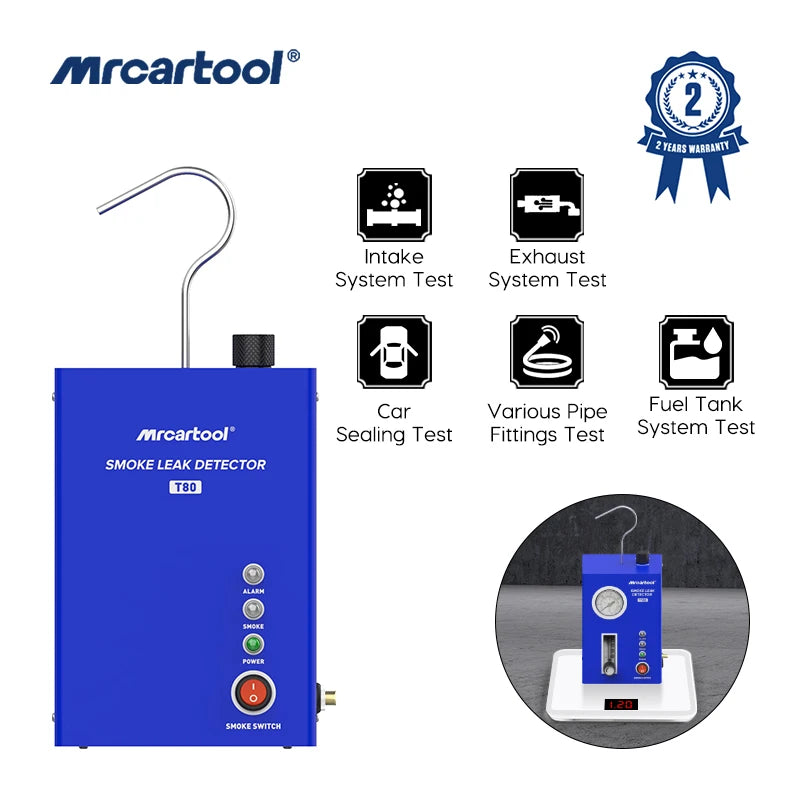 MR CARTOOL T80 Smoke Machine Leak Detector with Pump EVAP Pipe Leak Locator Smoke Diagnostic Tool for Motorcycle PK AN-CEL S100