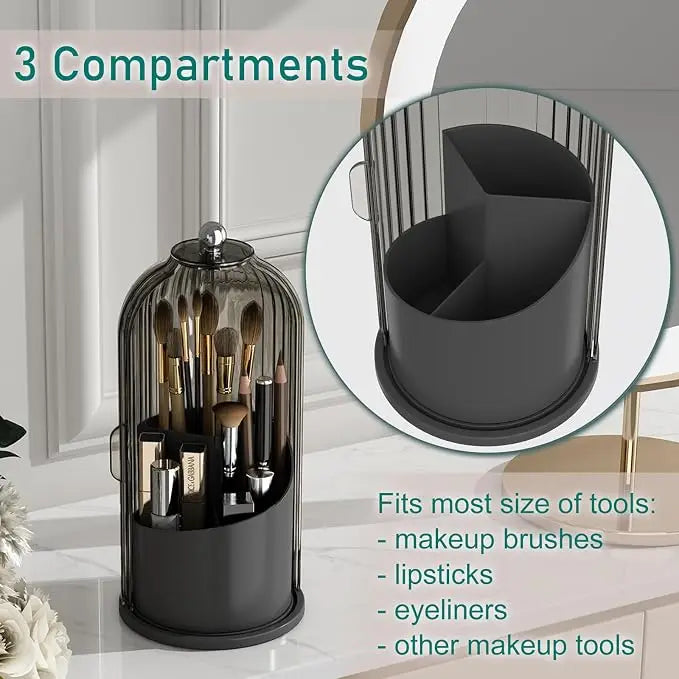 Rotating Dustproof Toothbrush Holder Organizer, 360° Swivel Multi-Functional Caddy for Makeup Brushes & Toothpaste