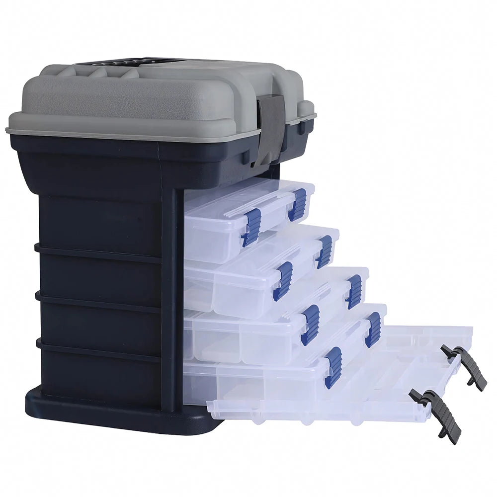 Fishing Tackle Box Kit with Fishing Pliers 4-Tier Multi-Functional Fishing Handheld Storage Box Adjustable Dividers Portable Fishing Tackle Lure Tool