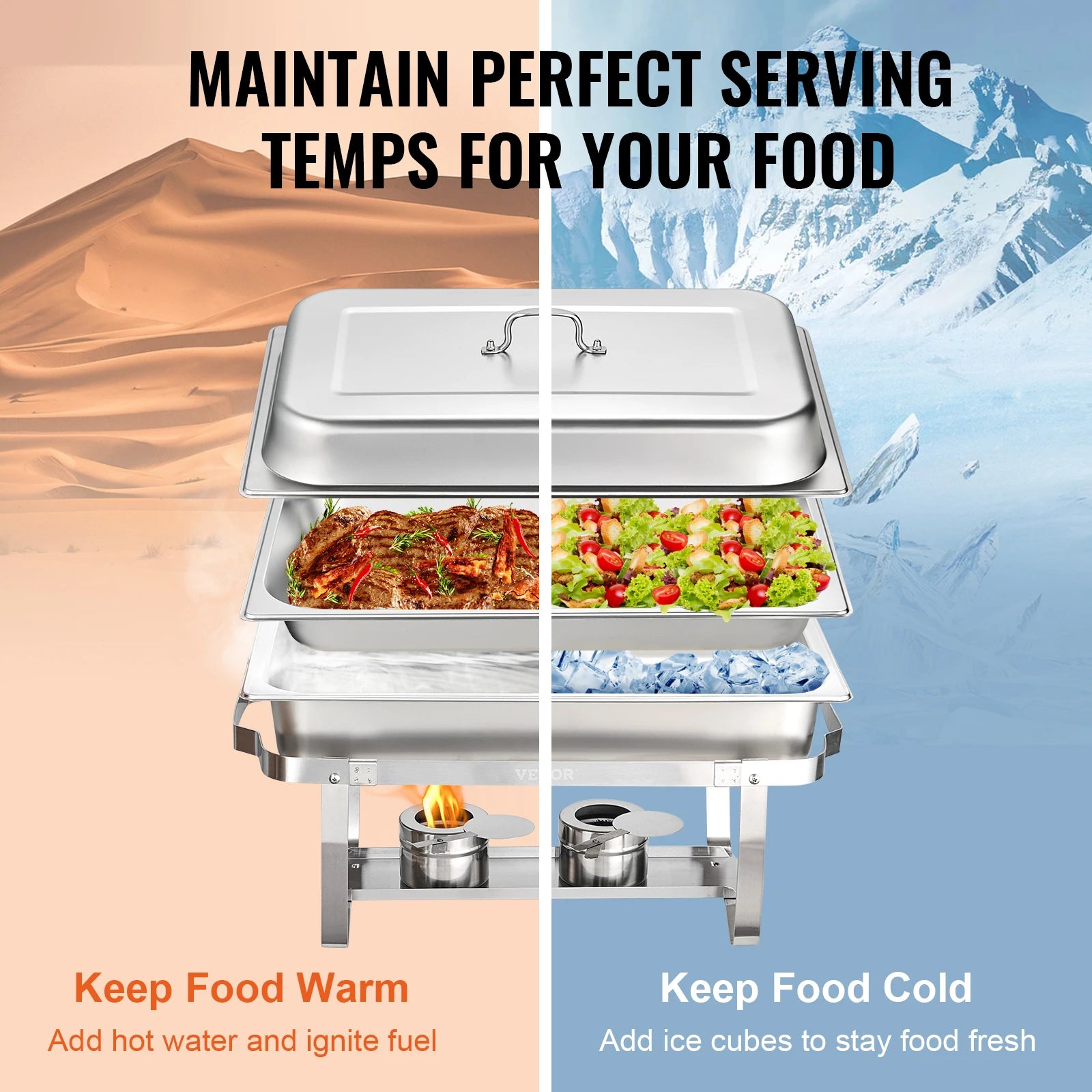 SucceBuy 8QT Rectangle Chafing Dish 2/4/6 Packs w/ Full Size Pans Buffet Catering Warmer Server Folding Stand Fuel Holder Tray