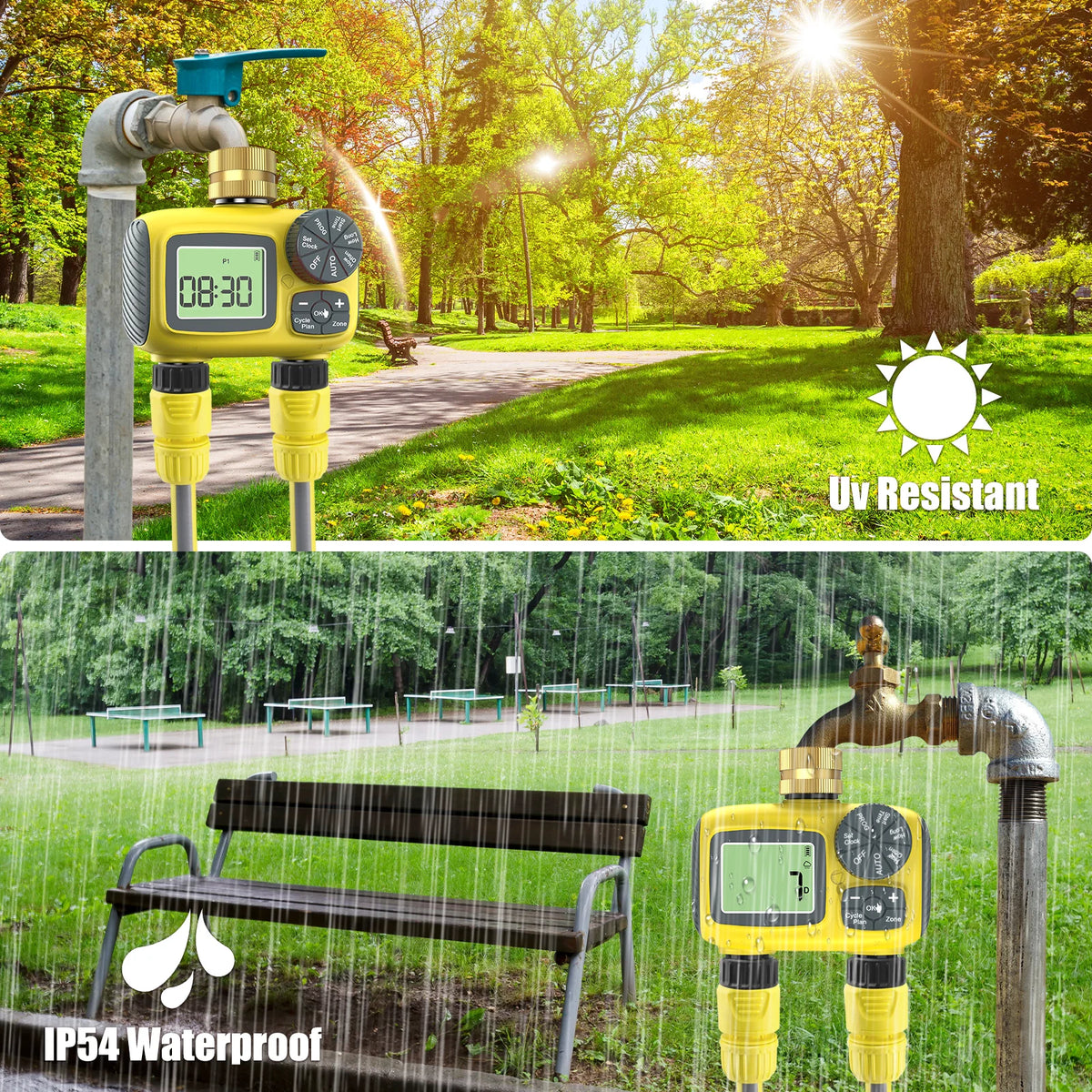 Dual Outlets Water Timer Home Garden Automatic Watering Irrigation System with Brass Inlet for Outdoor