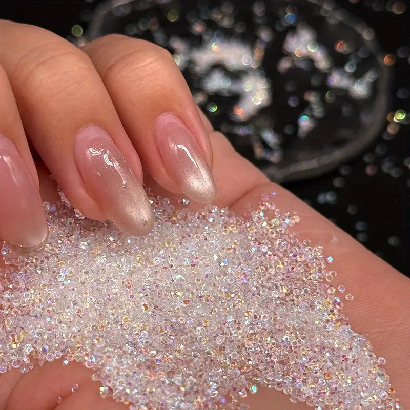 1Bag Aprox.1400Pcs Mini Nail Rhinestones Micro 1.2mm Nail Sand Pixie Crystals Iridescent AB Bling Tiny Sugar Beads Nail Charms