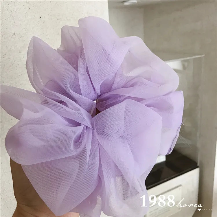 Spring summer organza hair scrunchie large fairy chiffon women Elastic Hair Band Ponytail Holder Hair Tie Girl Gum Accessories