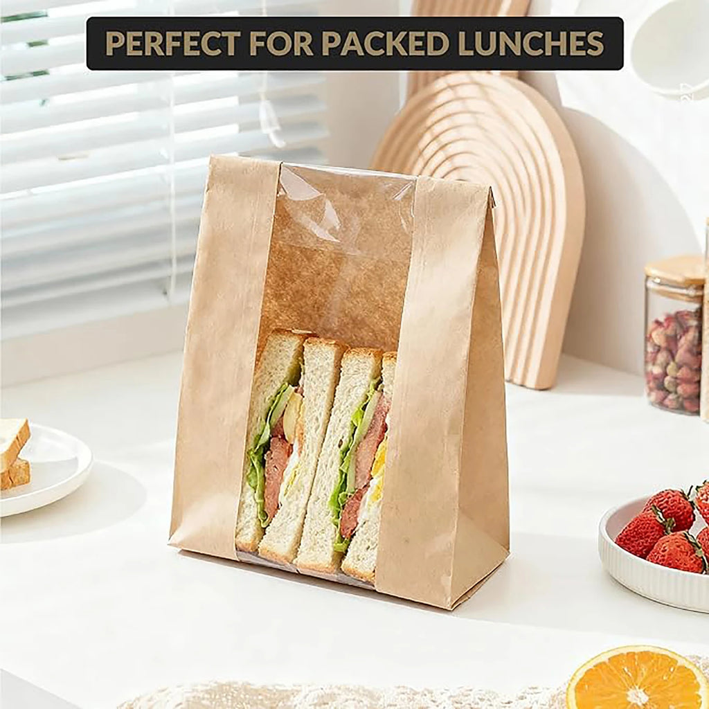 250 Pack Bread Bags for Homemade Bread,Large Kraft Paper Bakery Bags with Clear Window & Label Seal Stickers for Baked Food