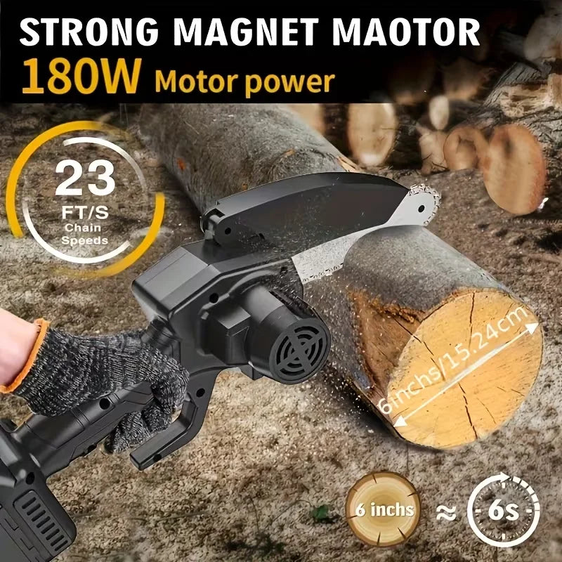 Mini 6-inch Cordless Chainsaw With Splash Guard & Safety Lock, Great For Gardening, Camping, Firewood, And A Perfect Gift For Parents.Black Friday Discount Promotion, Birthday, Christmas Or Festival Gift